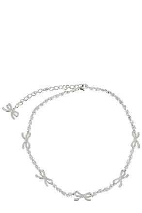 Self Portrait Silver Crystal Bow Hook-Closure Brass Necklace