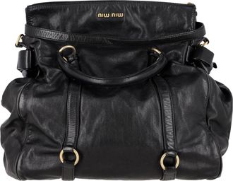 Miu Miu Pre-owned Womens Miu Miu Vitello Lux Large Bow Satchel in Black Leather - One Size
