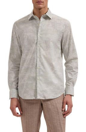 Bugatchi Alvin Shaped Fit Geo Print Button-Up Shirt in Khaki at Nordstrom, Size Xxx-Large
