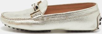 Tod's Tods Silver Leather Double T Slip On Loafers