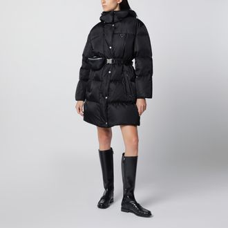Prada Piumino lungo nero in Re-Nylon con marsupio