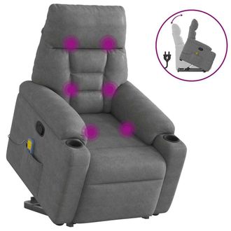 vidaXL Poltrona A Rialzo Massaggi Reclinante Grigio Scuro Microfibra Vidaxl