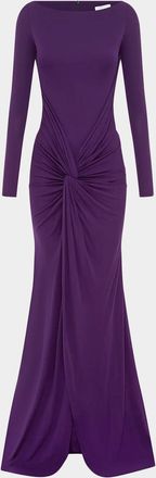 Alex Perry Long-Sleeve Twisted Jersey Gown