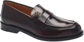 Versace Leather Penny Loafer in Dark Burgundy-Gold 82 at Nordstrom, Size 45