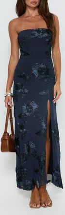 Princess Polly Maribeth Floral Appliqu&eacute; Strapless Maxi Gown in Navy at Nordstrom, Size 12