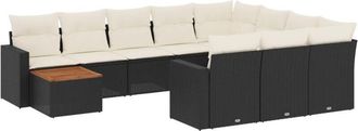 vidaXL Set De Sof&aacute;s De Jard&iacute;n 11 Pzas Y Cojines Rat&aacute;n Sint&eacute;tico Negro Vidaxl