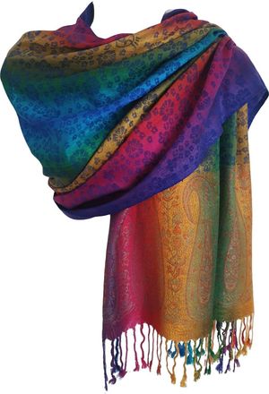 GlamLondon Rainbow Multi-colour Pashmina Colourful Paisley/roses/Patches/Peacock Feather Soft Shawl (Rainbow-Colourful-Pata02)