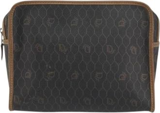 Dior Pre-owned Vintage honeycomb zip etui - Dames - Vintage Clutch - Bruin - ONE Size - Leer - Vintage