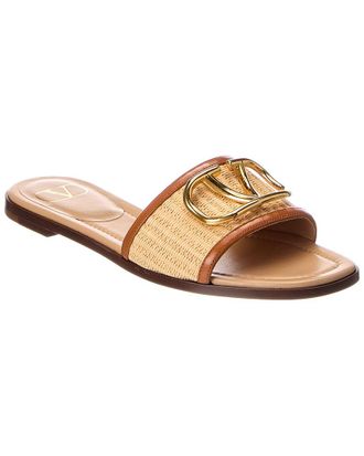 Valentino Vlogo Signature Raffia & Leather Sandal