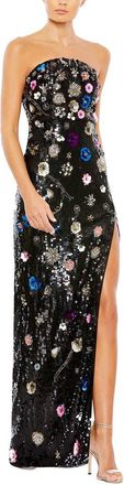 Mac Duggal Floral Sequined Strapless Column Gown