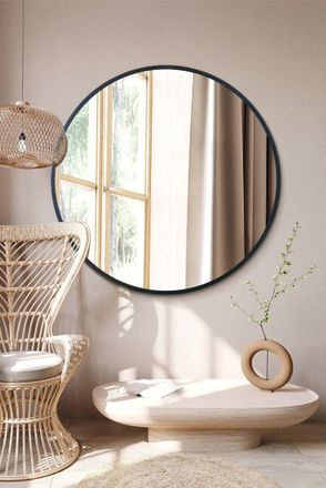 MirrorOutlet Black Edged Circular Modern Wall Mirror 43 (110CM) Diameter | Size: 1 Pack