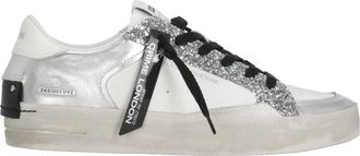Crime London White Silver Inserts Glitter Leather Sneakers