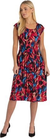 Klass Abstract Floral Print Pleated Dress - RED/Black/Blue - M