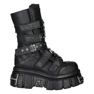 New Rock Goth Platform Leather Boots-M-MET422-S1 in Black | Size: 7