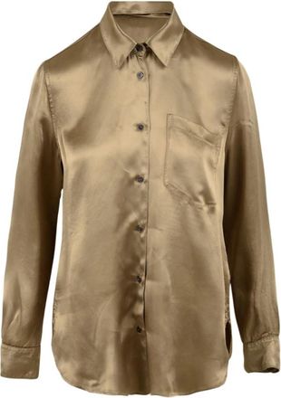 Aspesi Glanzende Viscose Blouse - Dames - Overhemden - Bruin - XS - Overhemden