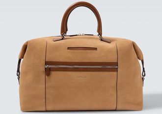 Kiton Leather-trimmed suede duffel bag