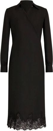 Alberta Ferretti Crepe Midi Dress with Collar and Lace Trim - female - Alberta Ferretti - Midi Dresses - Black - XS - Dresses