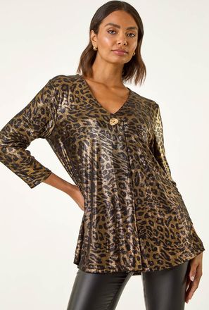 Roman Metallic Animal Print Tunic Top