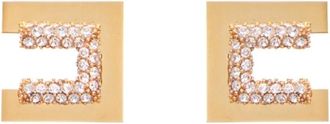 Elisabetta Franchi Accessoires, Dames, Geel, ONE Size, Logo Strass Oorbellen