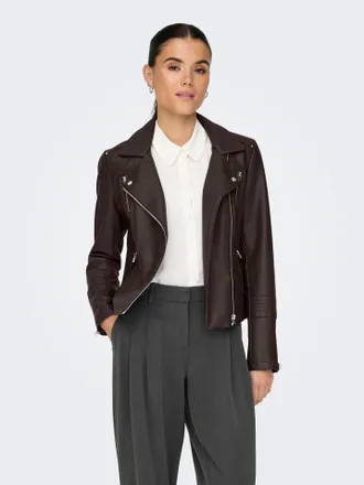 Only Lederimitatjacke ONLY ONLGEMMA FAUX LEATHER BIKER OTW NOOS, Damen, Gr. 32, chocolate torte, Web, Obermaterial: 100% Viskose, unifarben, mit Reissversc