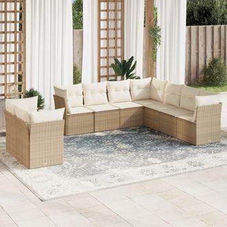 vidaXL Set De Sof&aacute;s De Jard&iacute;n 9 Pzas Con Cojines Rat&aacute;n Sint&eacute;tico Beige Vidaxl