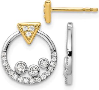 Diamond2Deal 14k Yellow Gold 1/4 Ct Lab Grown Diamond Triangle Stud Earrings with Circle Dangle Earring Jacket
