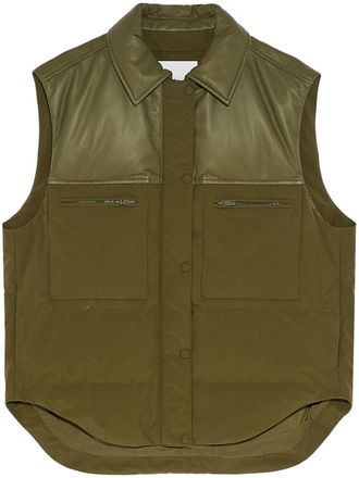 Yves Salomon leather-panels down gilet - Green