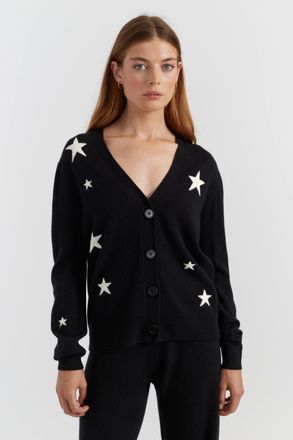 Chinti and Parker Black Wool-Cashmere Star Cardigan