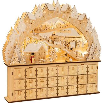 Legler Small Foot 11789 Adventskalender Skivergn&uuml;gen aus Holz 24 Schubladen, Weihnachtspyramide mit LED-Beleuchtung, Weihnachtsdeko Decorazione