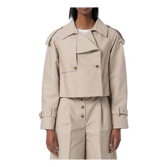 Fracomina Trench Coats, female, Beige, Size: XL Trench Cropped Made in Cotton