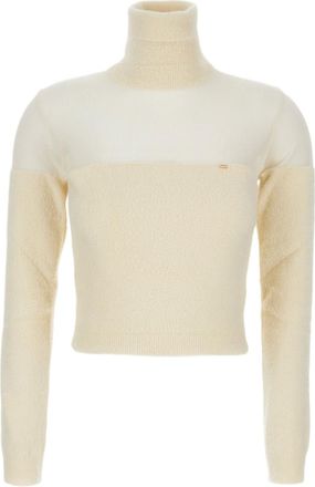 Elisabetta Franchi Fur-Effect Knit Turtleneck Sweater With Brushed Inserts