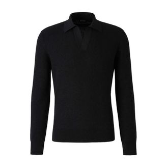 Ermenegildo Zegna V-neck Knitwear, male, Black, Size: L Jacquard Cashmere Polo Sweater