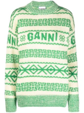 Ganni Maglione con intarsi - Verde