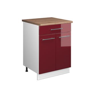Vicco Mueble Bajo Para Fregadero/placa Fame-line, Rojo Burdeos Alto Brillo/blanco, 60 Cm Con Caj&oacute;n, Et Roble, Vicco