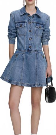 Self Portrait Denim Mini Shirt Dress In Blue