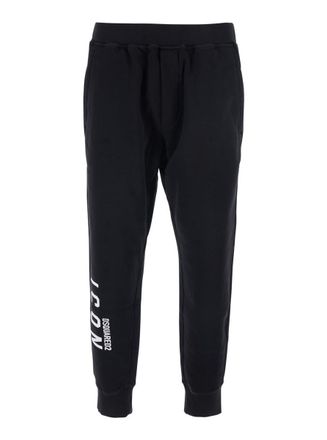 Dsquared2 Black Pants With Elastic Waist And Logo Lettering On The Leg In Cotton Man