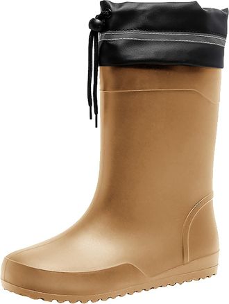 Generic Mens Wellington Boots Extra Wide Calf, Breathable Waterproof Rain Boots For Men Drawstring Slip On Lightweight Trainers Mid Calf Wellies Safety Knee-H