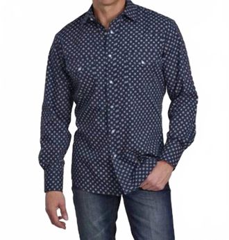 Roper Mens Button Down Long Sleeve Shirt In Navy Squares