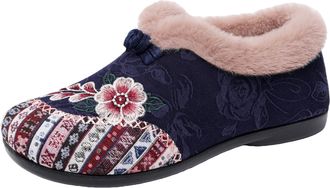 Generic Womens Warm Floral Winter Ankle Boots, Fur Lined Warm Plush, Soft-Soled Non-Slip Boots Everyday Shoes (Blue,US:7/ UK:4.5)
