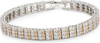 Savvy Cie Jewels Triple Row Two Tone Cubic Zirconia Tennis Bracelet in White at Nordstrom Rack