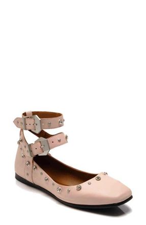 Free People Mystic Diamante Ankle Strap Flat in Frost Pink Leather at Nordstrom, Size 9.5