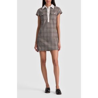 Alice & Olivia Darby Plaid Contrast Detail Minidress in Dark Chocolate/Off White at Nordstrom Rack, Size Small