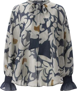 Luisa Cerano Ramie Blouse met Bloemenprint - Dames - Blouses - Veelkleurig - XS - Leer - Overhemden