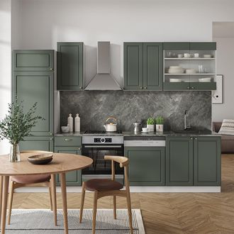 Vicco Mueble De Cocina Fame-line, Verde-dorado Casa De Campo/blanco, 300 Cm Sin Encimera