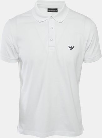 Emporio Armani Swimwear White Logo Embroidery Cotton Pique Polo T-Shirt