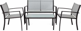 Mobili Rebecca Salón de jardín 4 plazas de acero y poliéster gris claro