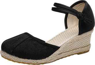 Generic Women Wedge Sandals Solid Color Closed Toe Sandals Espadrille Dressy Sandal Round Toe Sandal Breathable Slingback Buckle Shoes Arch Support Shoes Casu