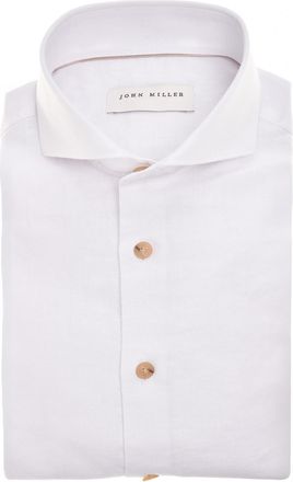 John Miller Overhemd wit John Miller Tailored fit linnen gemeleerd