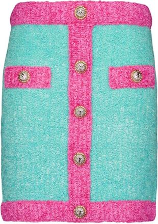 Balmain Tweekleurige Geknoopte Gebreide Rok - Dames - Korte rokken - Blauw - M - Katoen - Rokken