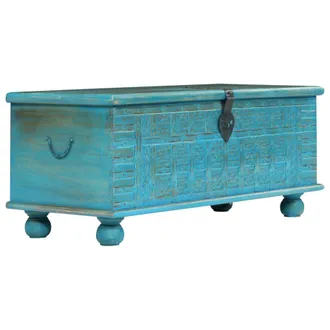 vidaXL Cassapanca In Legno Massello Di Mango Blu 100x40x41 Cm - Vidaxl